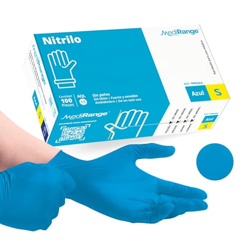 Farla Medical MediRange Guantes Nitrilo Talla S – Resistentes Guantes de Trabajo Azules Desechables – Guantes de Nitrilo Sin Polvo, Látex ni Proteína, Uso Médico, Alimentario – Pack de 100