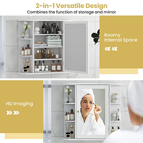 Tangkula TA-JV10446WH Bathroom Medicine Cabinet With Mirror, Wall Mounted Bathroom Storage Cabinet W/Mirror Door & 6 Open Shelves thumb #8