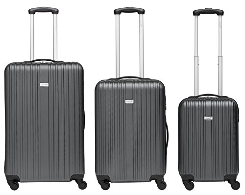 Packenger Kofferset - Line - 3-teilig (M, L & XL), Grau, 4 Rollen, Koffer mit Zahlenschloss, Hartschalenkoffer (ABS) robuster Trolley Reisekoffer