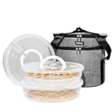 Arineng Lot de 2 sacs à tarte en plastique et sac isotherme, porte tarte avec couvercle et poignée, porte tarte pour le transport, peut contenir 3 tartes/Thanksgiving Day (gris, 3 supports à tarte +