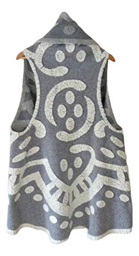 Poncho Weste Cardigan ohne Arm 100 % Wolle grau/weiß gemustert Einheitsgröße thumbnail
