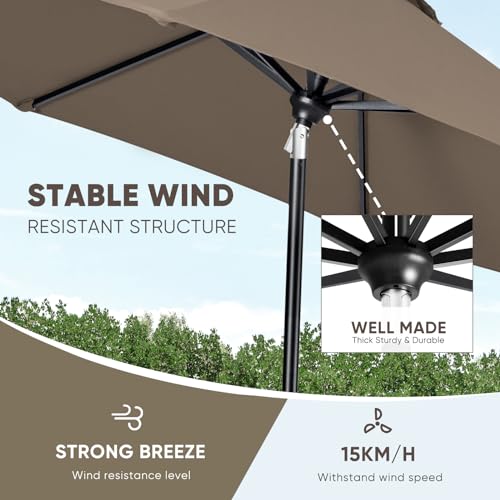 Image of Tempera Patio Market Outdoor Table Umbrella with Auto Tilt and Crank, Large Sun Umbrella with Sturdy Pole & Fade Resistant Canopy, Easy to Set