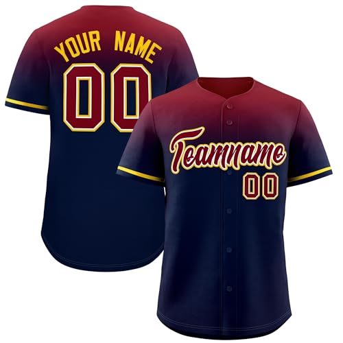 Camiseta de béisbol personalizada con degradado, abotonada, con nombre y número para hombres, mujeres y jóvenes miniatura 1