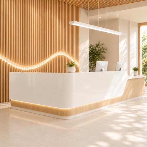 Image of L Shape Reception Desk Counter for Office Lobby, Hotel, Clinic, Salon, Corporate Reception Area and Commercial Front Desk Furniture - (RCT-202 MDFL L8W2)