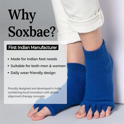Image of Foot Alignment Orthopedic Cotton Socks for Men & Women | Five Toe Separator | Foot Pain Relief | Bunion Corrector | Plantar Fasciitis Support | Free Size | DarkGray-RoyalBlue | 1 Pair | UK8-11