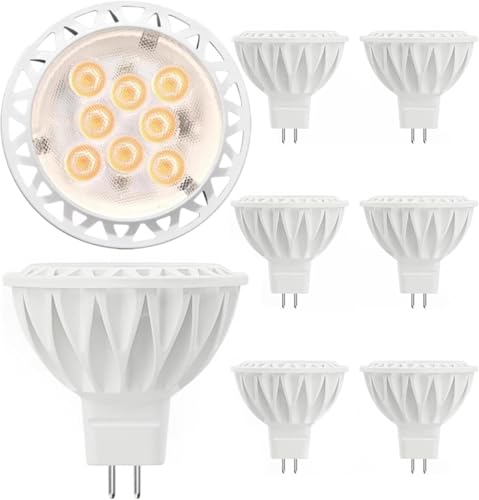 GOHDLAMP Bombillas LED MR16 luz Blanca Cálida GU5.3 Paquete de 6, 12V 5W 2700K Bombilla LED MR16 2 pines, 50W Equivalente a Halógeno, 450lm lámpara de ángulo de haz de 38° No Regulable