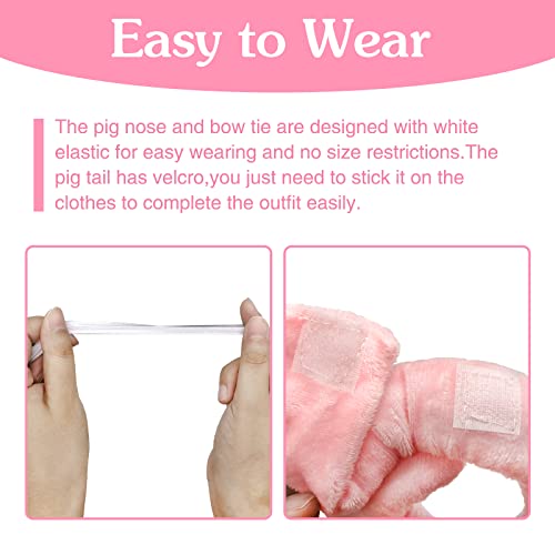 Bvrbaory Pig Costume Set,Pig Ears Headband,Tail,Nose,Bow Tie,Animal Fancy Costume Accessories,Pink Pig Cosplay Set for Kids Christmas,Dress up Party