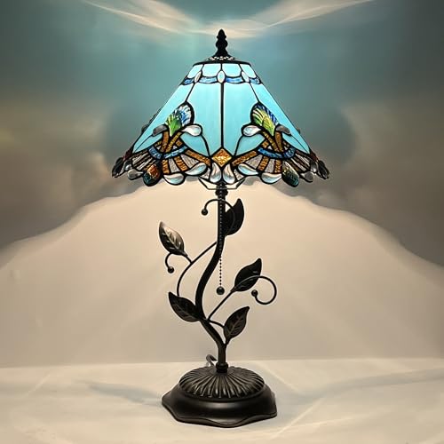 Image of Tiffany Table Lamp Stained Glass Bedside Reading Light W12H19 inch