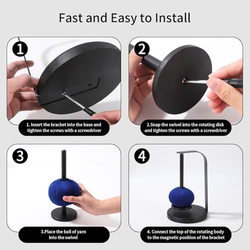 Image of ZXINU Yarn Ball Holder for Knitting and Crocheting, Yarn Holder Spinner for DIY Crafts, Magnetic Yarn Holder as Surprise Gift for Knitting Lovers (Black)