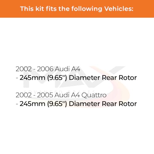 Image of Max Advanced Brakes Rear Brake Kit Compatible With 2002 2003 2004 2005 2006 A4 Quattro w /9.65 inch Rear Rotor Replacement Premium OE Disc Brake Rotors and Ceramic Brake Pads