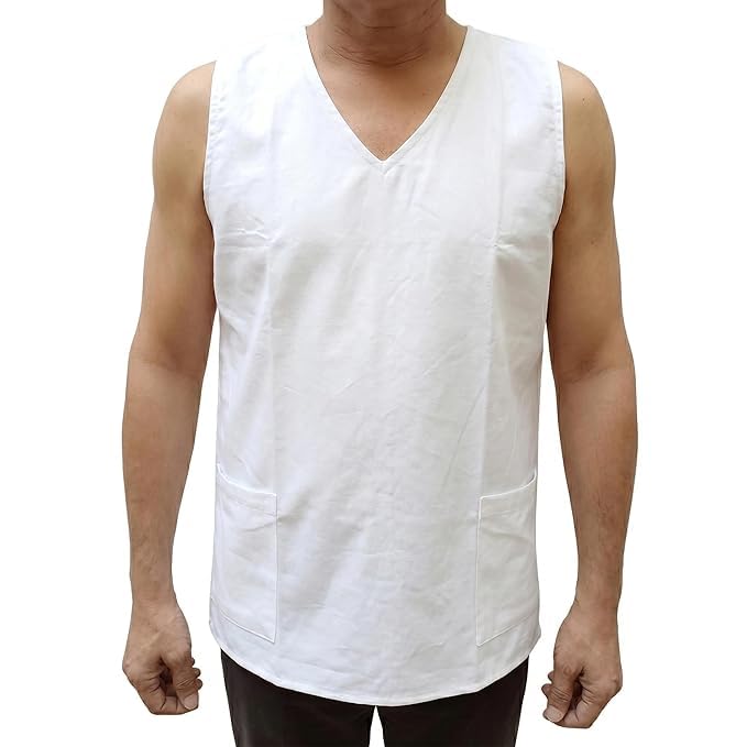 Men's Organic Cotton Traditional Vest, White, V-Neck, Sleeveless with Front Pockets-picture-38