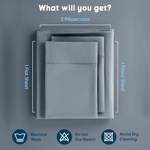Image of SONORO KATE 1000 Series 100% Egyptian Cotton King Sheet Set,4 Pieces | Soft,Breathable Long Staple,Sateen Weave,Luxury 5-Star Hotel Bed Sheets,16 inch Deep Pocket,French Blue