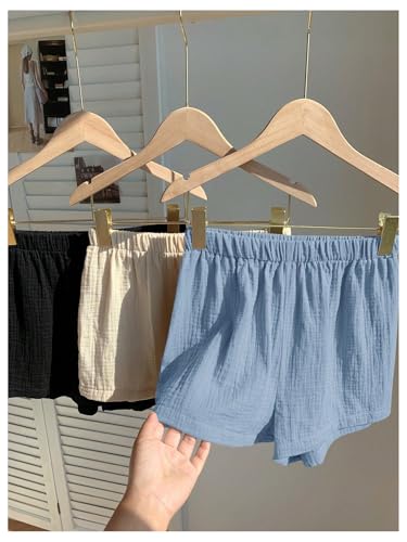 Image of MakeMeChic Women's 3 Pack Linen Shorts Gingham Striped Beach Shorts | Summer, Plaid, Cover Up Shorts