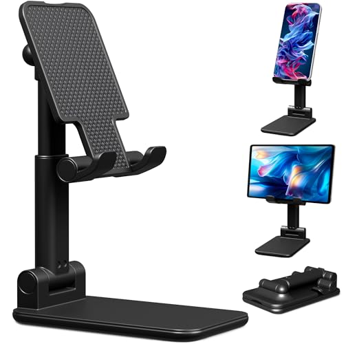 Kotko Folding Cell Phone Stand for Desk - Adjustable Height & Angle, Charging & Case-Friendly, Non-Slip, Foldable & Portable, Compatible with iPhone, Samsung, Google, OnePlus & More