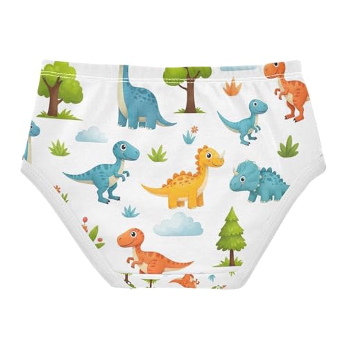 Cute Cartoon Dinosaurs White Toddler Girl Underwear, Girls' Cotton Brief Underwear, 2T–8 Years2