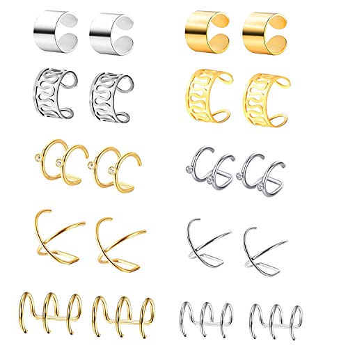 10 Pairs 16g Clear Crystal 2 Row Helix Fake Cartilage Clip on Ear Cuff Wrap Earring