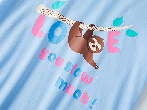 Sloth Pajamas For Girls Kid Size 10 – Summer Blue Tee & Shorts Loungewear 2 Piece Pj Set #TOP1