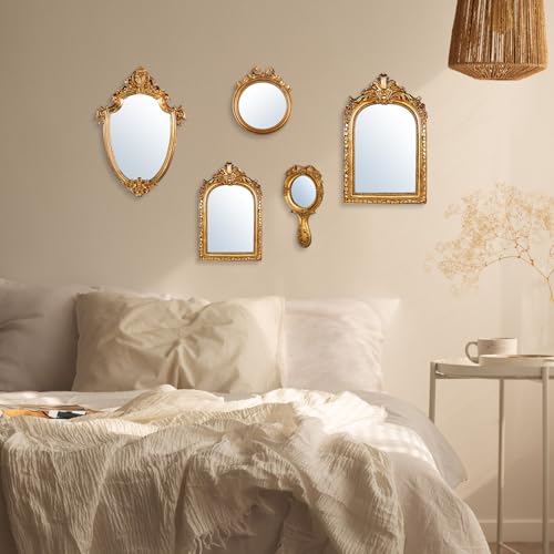 BrightRow 5 Pcs Vintage Gold Mirror Luxury Set Small Gold