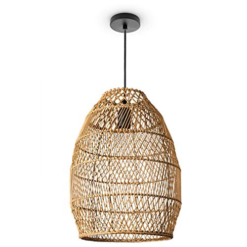 Paco Home Luminaria Suspensión Salón Bohemia Lámparas Cesta Lámpara Colgante Ratán Comedor Lámpara Papel E27, Tipo de lámpara:Lámpara colgante - Tipo 3, Farbe_MuVa:Naturaleza (Ø30cm)