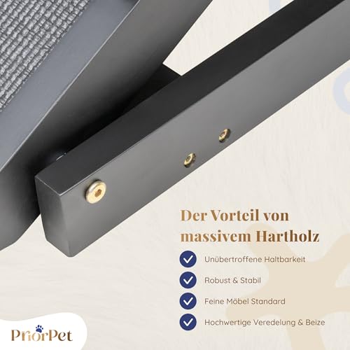 Hunderampe Bett mit Sicherheitsgeländer - Für Große Hunde bis zu 90 kg - Höhenverstellbare hundetreppe für Betten bis zu 94.5cm - Breite 49,5 cm - Klappbar - Anti-Rutsch-Griff - Birkenholz - Schwarz