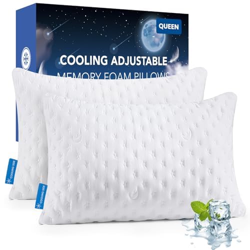 Cooling Side Sleeper Pillow for Neck and Shoulder, Luxury Shredded Memory Foam Curved Bed Pillows for Sleeping Set of 2- Adjustable Queen Size- Washable Cover Original White by KUCEY - Used condition - CA$44.39