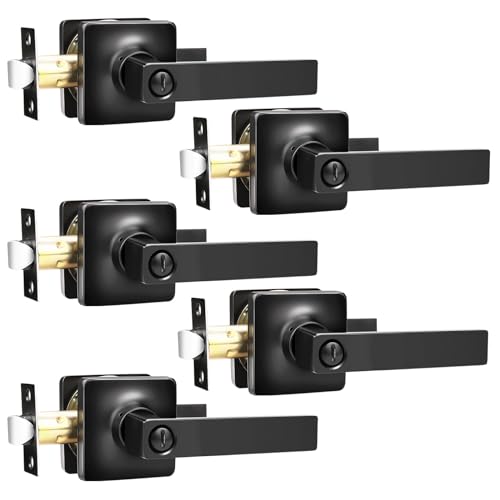 Image of GOBEKOR 5 Pack Black Door Handles Interior Door Handle with Lock Privacy Door Levers for Bedroom Bathroom Interior Door Knobs Square Lever Door Handles Reversible Door Locks Keyless