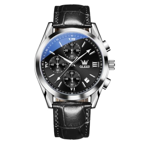Image of OLEVS Men's Watches Brown Leather with Date,Casual Watches for Men,Large Face Watches Men,Chronograph Mens Watch,Sport Waterproof Business Dress Analog Quartz Men's Wrist Watches Reloj De Hombre