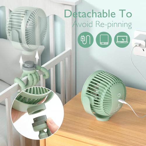 Momcozy 8000mAh Portable Stroller Fan, 27H Ultra-long Battery Life, Detachable 4 Speed 360°Rotate, LED Night Light with 2 Modes, USB Rechargeable& Handheld Cooling Fan for Travel, Car Seat by Momcozy - Used condition - Image 5