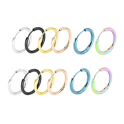 Daesar Boucle D'Oreille Femme Creole, Boucle Doreille Femme Acier Inoxydable 6 Paires (12 Pièces) Ronde 18MM Boucles D'Oreille Multicolore Cover