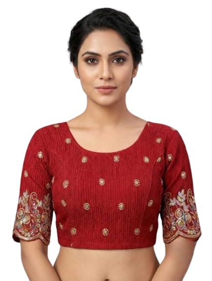 Women Bottle Green Embroidered Saree Blouse | Readymade Designer Blouse for Women | Elbow Sleeve Ethnic | Festive Blouse for Saree & Lehenga Choli-image-36