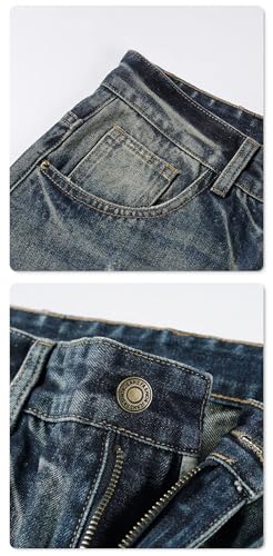 Men's American High Street Retro Loose Casual Ripped High Waist Straight Jeans3