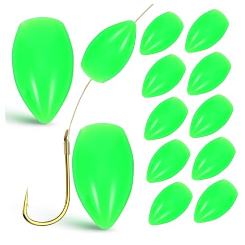 Gogogmee 100pcs Pitcher Glow Fishing Beads Oval Round Bait Eggs Glow Beads Fishing Bait Fish Line Ball Stopper Fish Line Stopper Abs Green