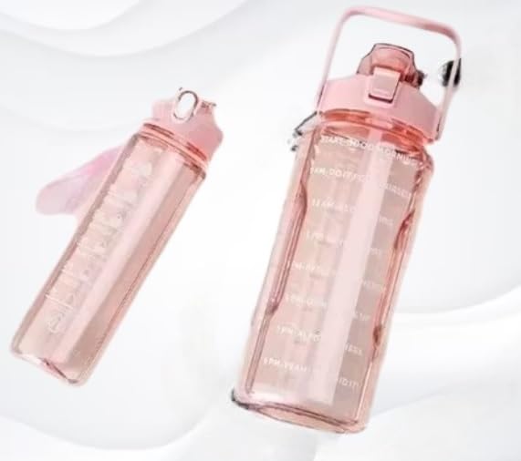 Image of EKAN 3 in 1 Motivational Water Bottles Set 2000 ml, 900 ml, 300 ml Large Capacity Sipper Bottles for School, Office, Home and Gym Use Leak-proof BPA-Free Water Bottles (Pink)