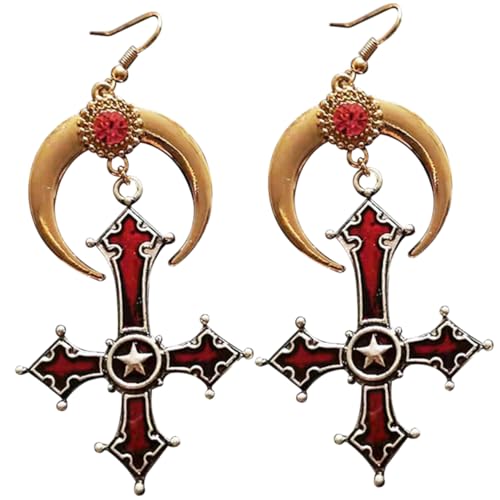 LIFKOME 1 Par Pendientes De Cuerno Aretes Colgantes Goticos Pendientes Góticos Pendientes De Cruz Gótica Pendiente Para Mujer Aretes Cruzados Goticos Pendientes Personalizados Aleación