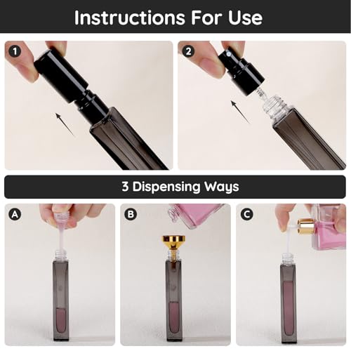 Segbeauty 0.34oz Empty Glass Travel Perfume Bottles Refillable, 5pcs 10ml Mini Spray Bottle with Perfume Refill Kit, Black Travel Cologne Sprayer, Small Glass Cologne Atomizer Spray Bottle Fragrance3