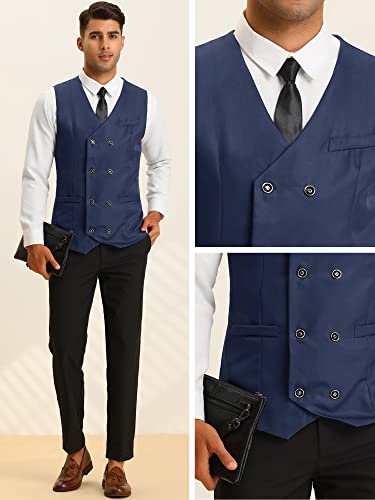 Lars Amadeus Suit Vest for Men's Double Breasted V-Neck Slim Fit Formal Wedding Dress Waistcoat4