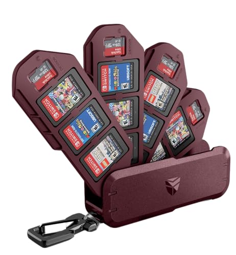 Dexnor 16 Gitter Switch Game Card Case Halter Kompatibel mit Nintendo Switch Game Cards,Tragbare Hülle Exquisite Schutzhülle Hartcase Mit Drehbarem 4 Lagen Halter - Red