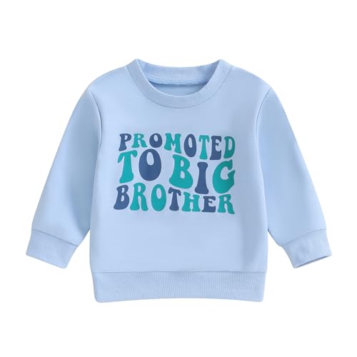 Meiweileya Toddler Baby Boy Sweatshirt Promoted To Big Brother Crewneck Pullover Oversized Sweater Announcement Shirt Matching Sibling Outfits Little Kids Fall Winter Clothes (Blue, 12-18 Months)