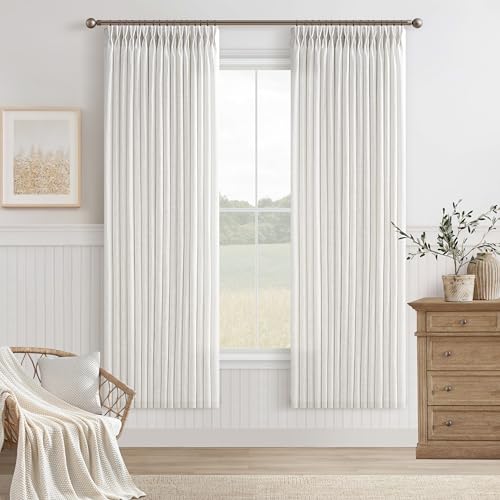 Ivory Linen Curtains 72 Inches Long 2 Panels Set for Living Room Bedroom Pinch Pleated Back Tab Drapes Neutral Modern Farmhouse Semi Sheer 72 Inch Curtains for Dining Room Window Cabin Beige