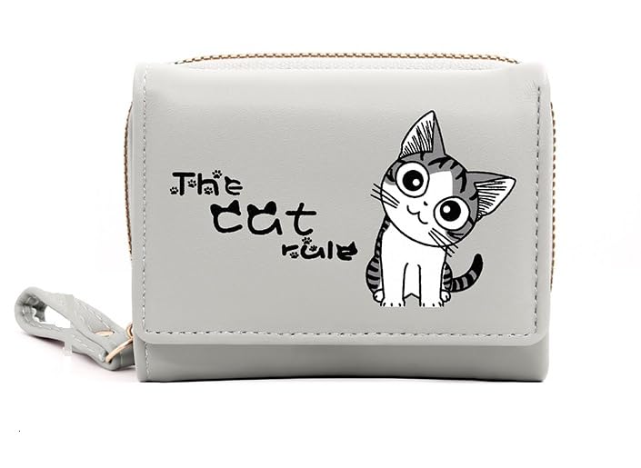 alexvyan Grey Cat Small Tri-Fold Women's Purse Wallet Card Organizer Female Hand Purse Clutch Women/Ladies/Girls Wallets 5 Card Holder 1 Long & 2 Small Pocket -1 Zipper Pocket-picture-23