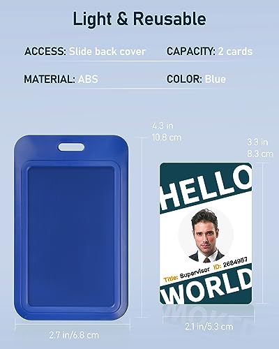 Image of Topkey Blue Pack of 1 Sliding ID Badge Holder, Heavy Duty Hard Plastic ID Card Protector Case for Office School Nurse Badge Credit Cards Proximity Cards Driver's Licenses and Passes, Vertical