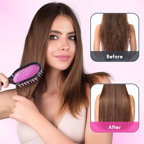 Vented Detangling Hair Brush - 2 Pack for Effortless Tangle Removal - Ultra-Soft Bristles for All Hair Types - Black & Pink
