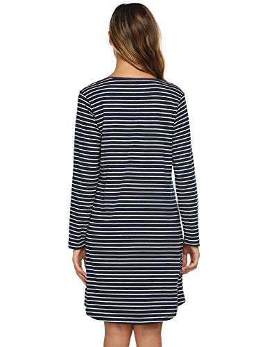 Ekouaer Women's Nightshirt Long Sleeve Button Down Nightgown V-Neck Sleepwear Short Sleeve Pajama Dress