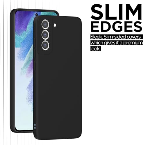 Image of Outlouders Back Cover for Samsung Galaxy S21 FE 5G | Camera Protection | Durable Soft Matte Silicone Bumper Case (Black)
