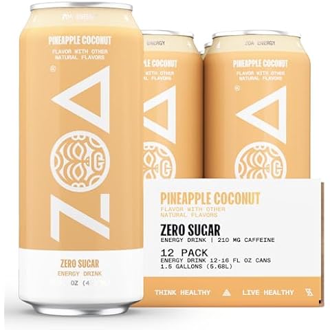 ZOA Zero Sugar Energy Drinks - Pineapple Coconut, 16 Ounce (Pack of 12) Cover