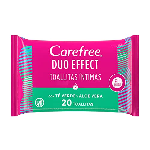 Carefree Toallitas Intimas de Mujer, Te Verde y Aloe Vera, 20 unidades