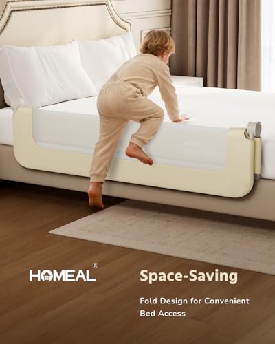 HOMEAL Toddler Bed Rails - 59\"x24\" Extra Long Bed Rail for Toddlers with U-Shape Base, Baby Bed Safety Guard for Twin, Full, Queen, King Mattress Bed, Beige, 1 Pack