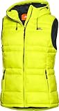 NORDCAP Damen Steppweste, leichte Outdoor-Weste, warm und windabweisend, sportliches Gilet mit Kapuze und Reißverschlusstaschen, ärmellos, Limone, Gr. 42