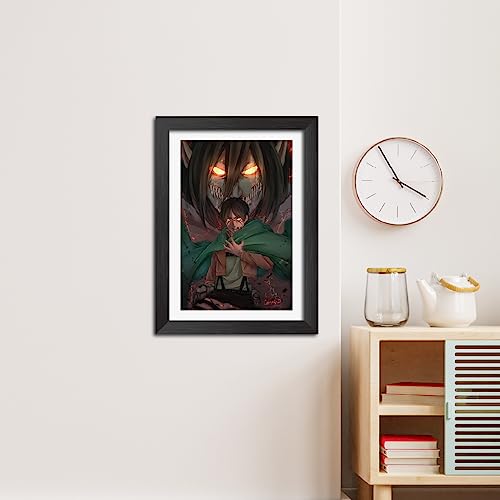 Image of TenorArts Eren Yeager Photo Frame Attack on Titan Anime Laminated Poster Framed Painting with Matt Finish Black Textures (12inches x 9inches)
