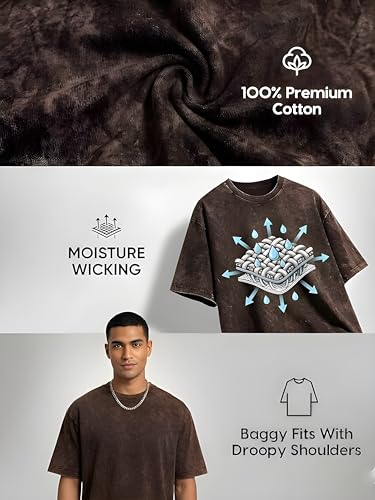 Image of Amazon Brand - Anarva Men's Oversized Acid Wash T-Shirt | Premium Cotton Relaxed Fit | Drop Shoulder Half Sleeve Casual Streetwear Tee for Men